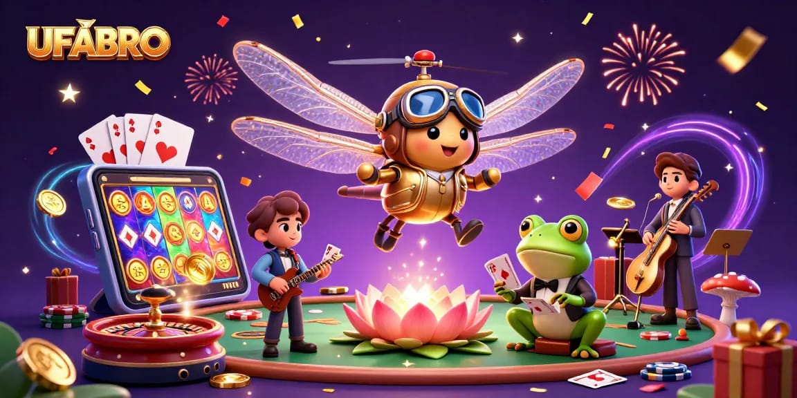 UFABRO showcases a vibrant casino scene with dynamic characters and exciting gaming elements.