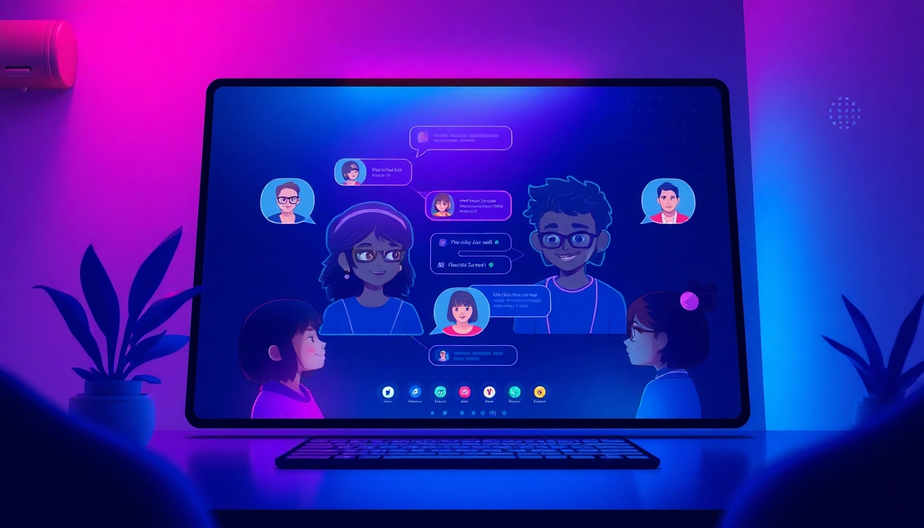 NSFW character AI chat interface showcasing playful digital avatars in a vibrant atmosphere.