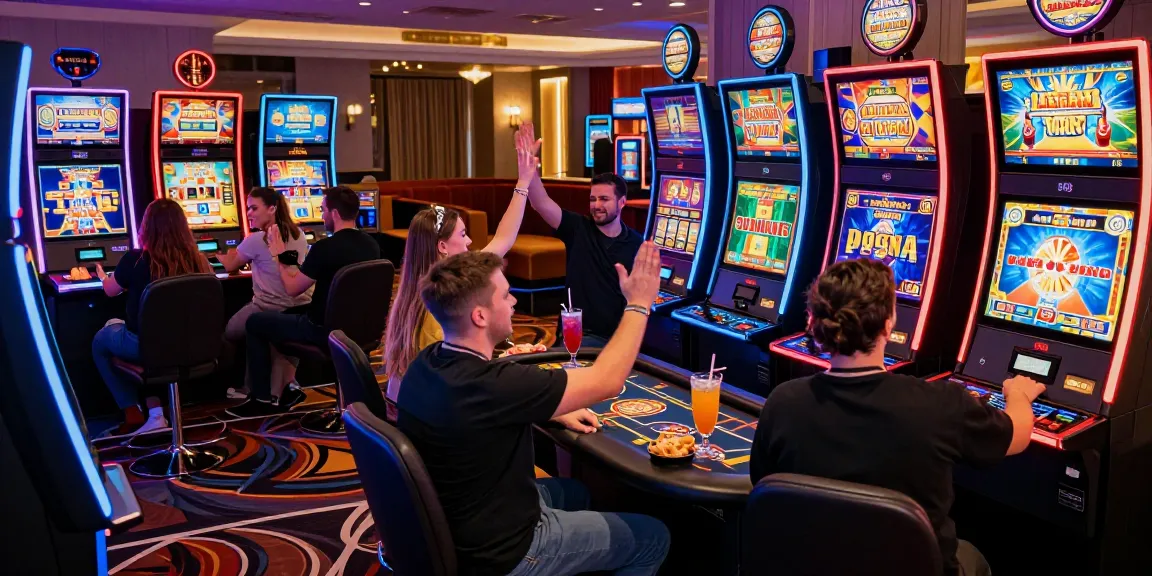 Exciting scene at credit card casinos showcasing players engaged in various games with vibrant decor.