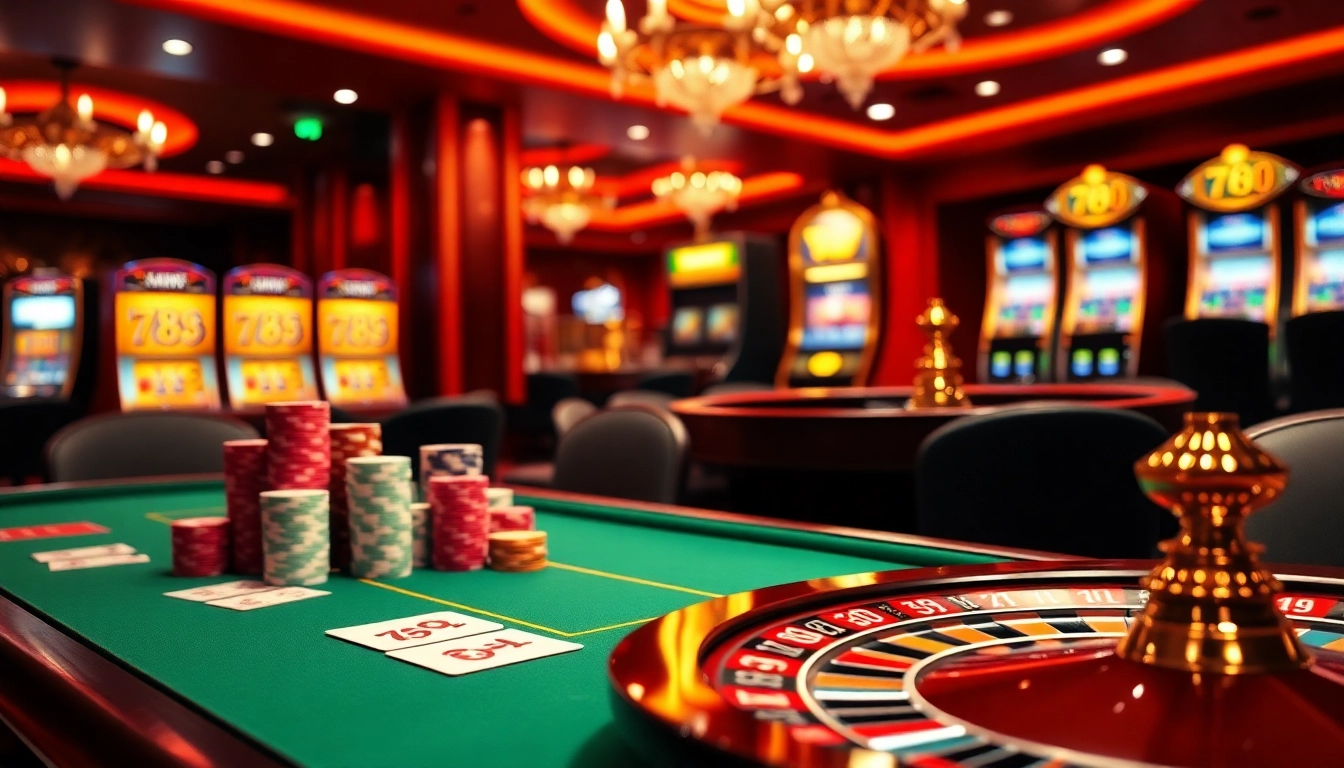 Experience the thrill of gambling with 789 win at an elegant poker table surrounded by casinos' vibrant intensity.