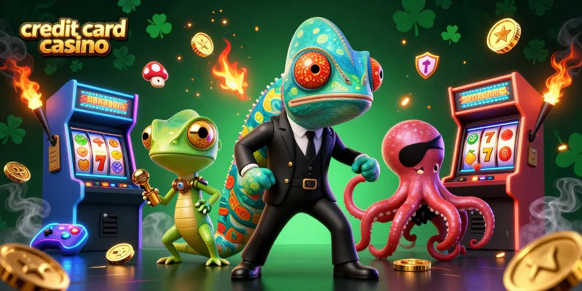 Engage in a vibrant scene at a credit card casino, featuring colorful arcade games and dynamic characters.