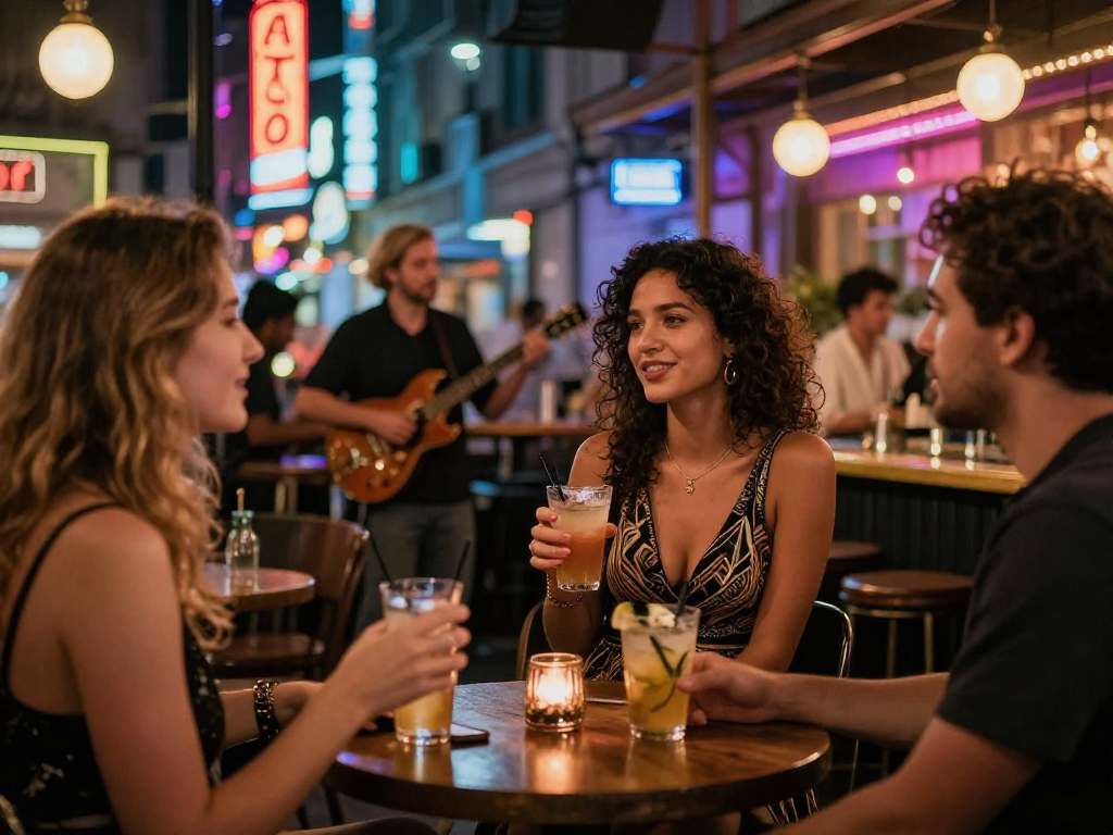 Những cô gái gọi đang tận hưởng cuộc sống về đêm tại một quán bar sôi động.
