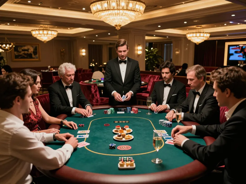 A player placing a bet at a high-stakes poker table in a luxurious casino environment showcasing lsa gambling excitement