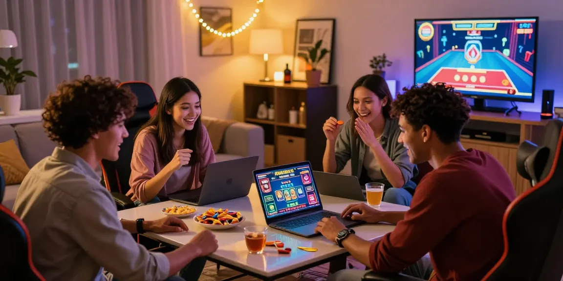Group enjoying online gaming at credit card casinos, highlighting https://dea.org.uk, showcasing excitement and engagement.