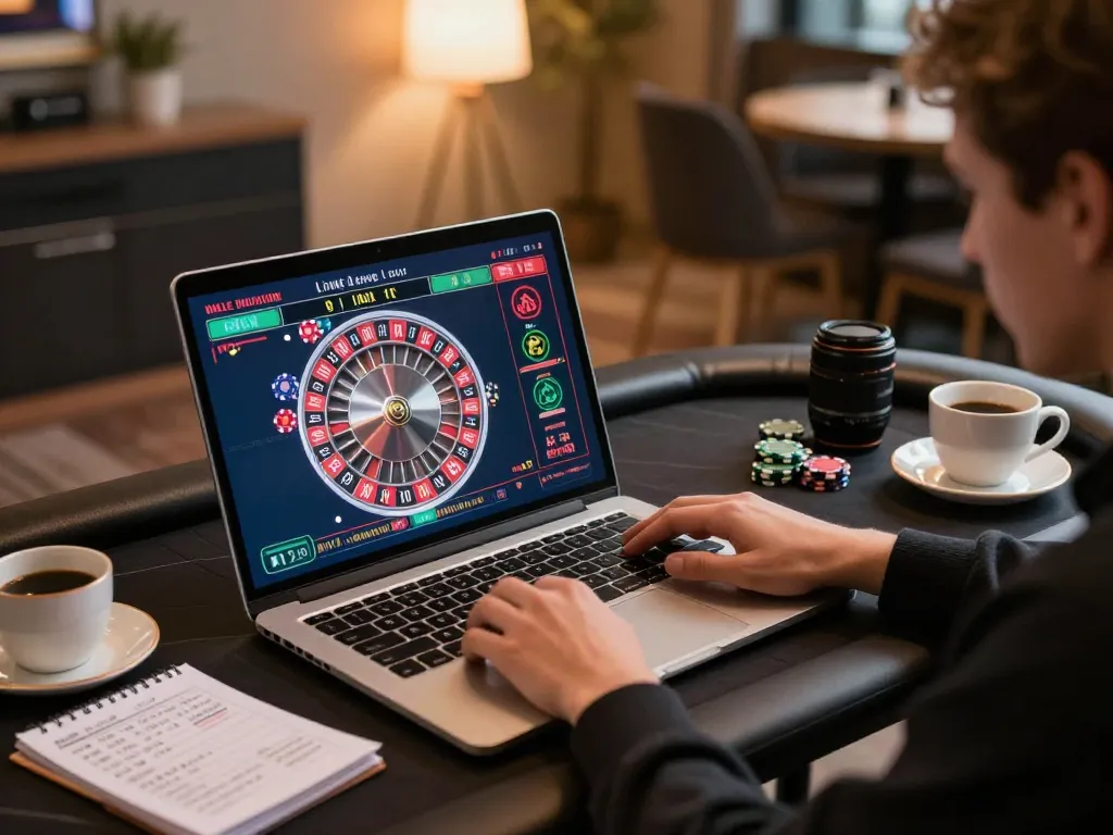 Experience the thrill of online gambling with secret giris at a stylish home desk setup.