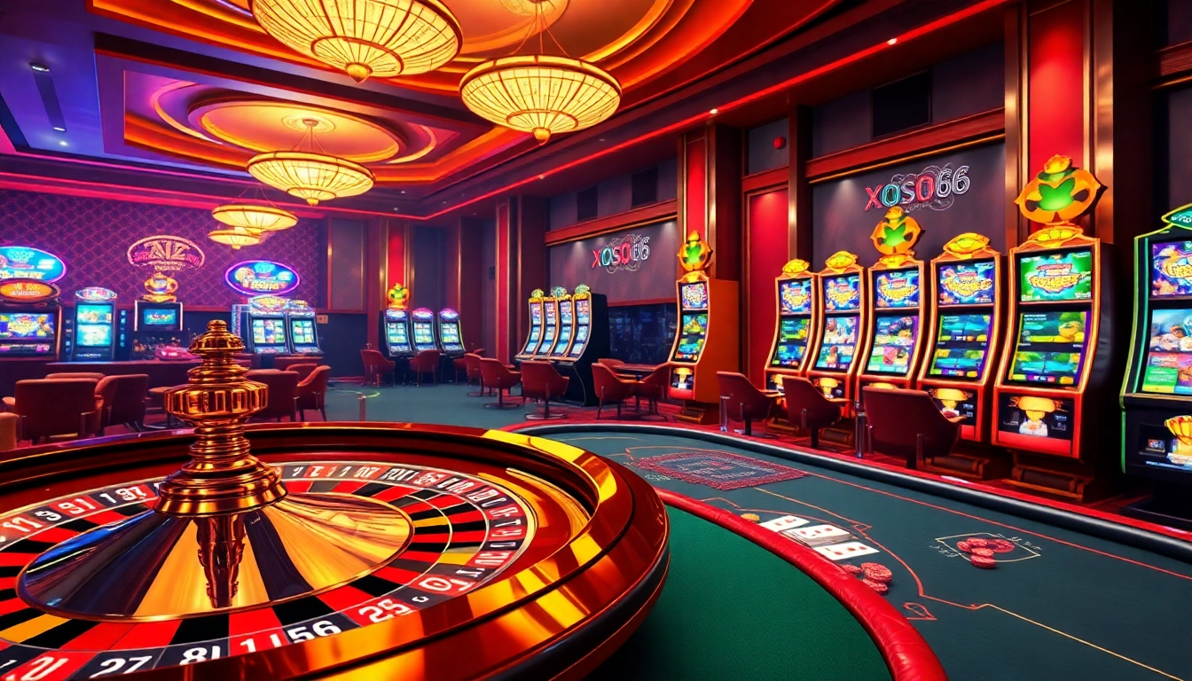 Xoso66 enhances the thrill of gambling with stunning casino visuals featuring roulette wheels and poker tables.