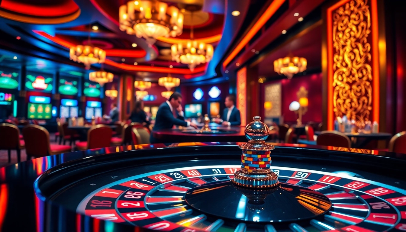 Menggambarkan arus hoki saat berjudi di meja roulette kasino yang ramai.