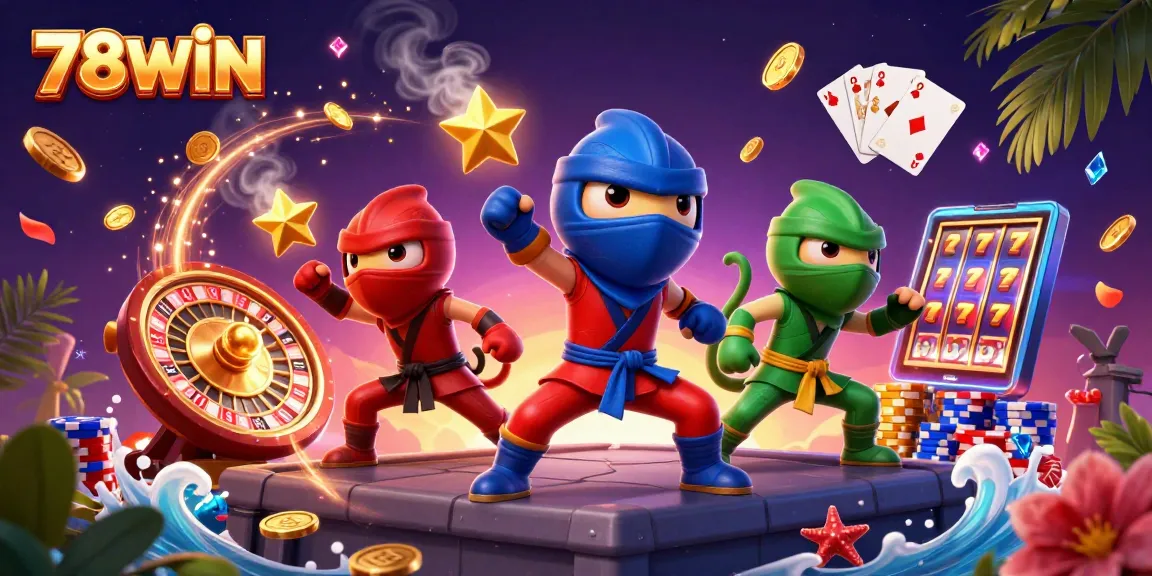 Experience breathtaking action with colorful chameleons celebrating 78WIN in a dynamic casino scene.