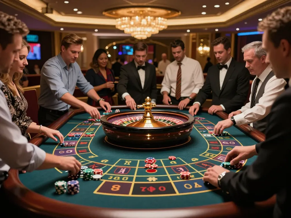Experience the thrill of gameplay at link mm88 roulette table with excited players immersed in action.