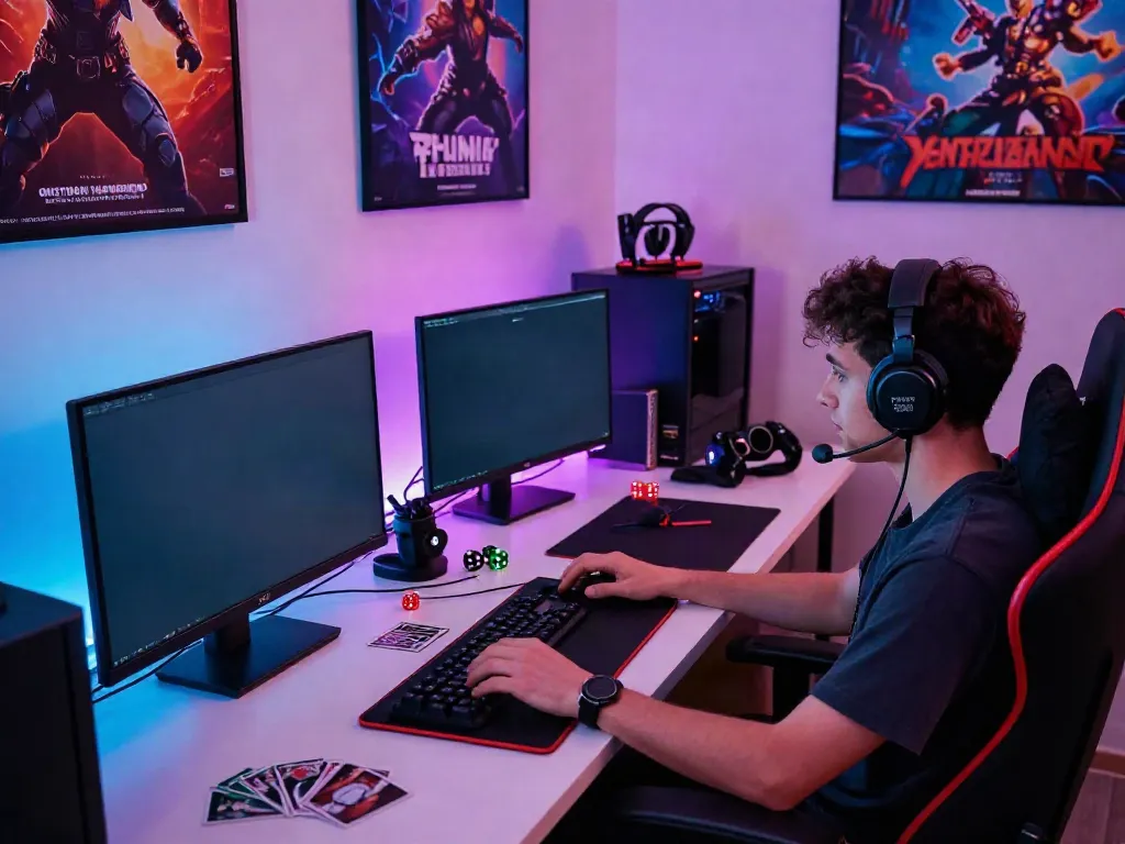 Pengalaman bermain game online di jptoto situs dengan dekorasi gaming modern dan aksesori menarik.