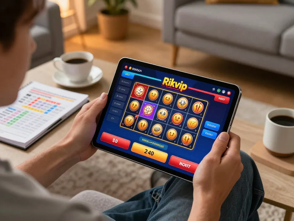 Engaging in Rikvip mobile casino gaming with dynamic interface and strategic notes.