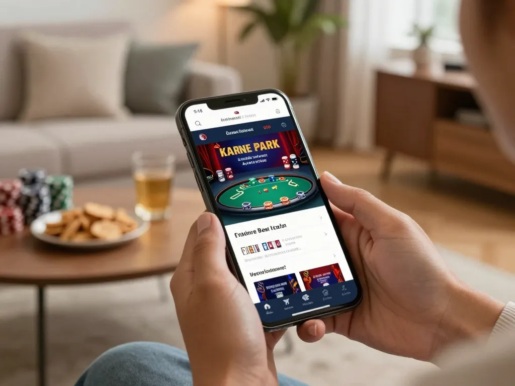 Engaged player navigating nhà cái sx88 poker app on their smartphone in cozy home