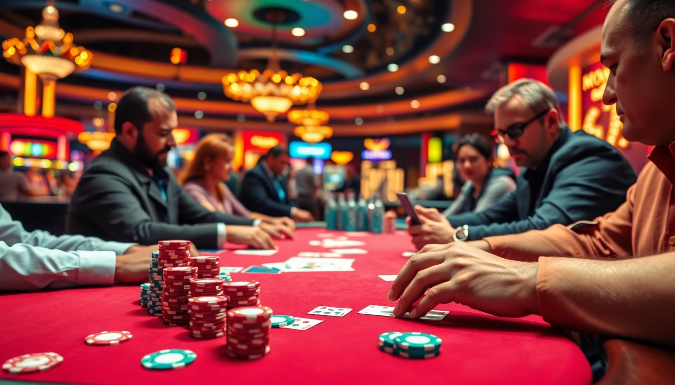 Engaging poker game atmosphere showcasing players in action at a casino table.