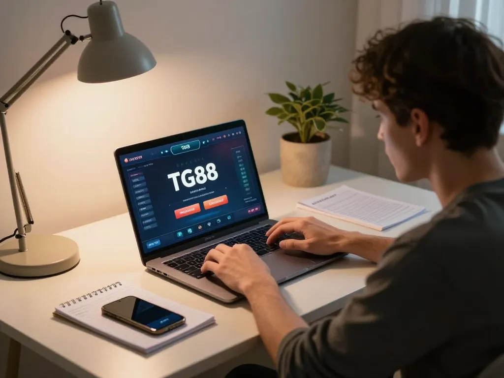 Engaging in online gambling on TG88 platform while strategizing effectively at home.