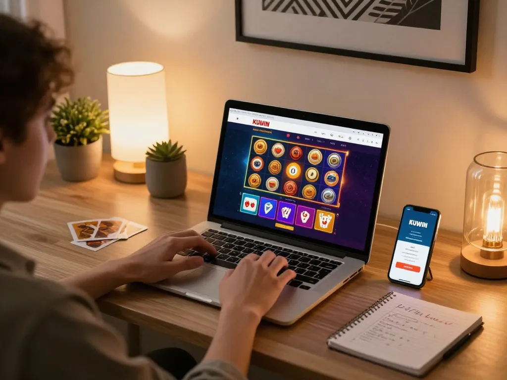 Kuwin player strategizing bets while engaging with online gaming interface on laptop.