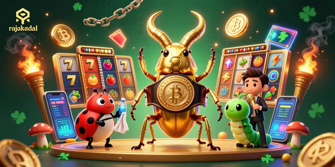 Menangkan jackpot di rajakadal dengan simbol slot dan koin Bitcoin bercahaya