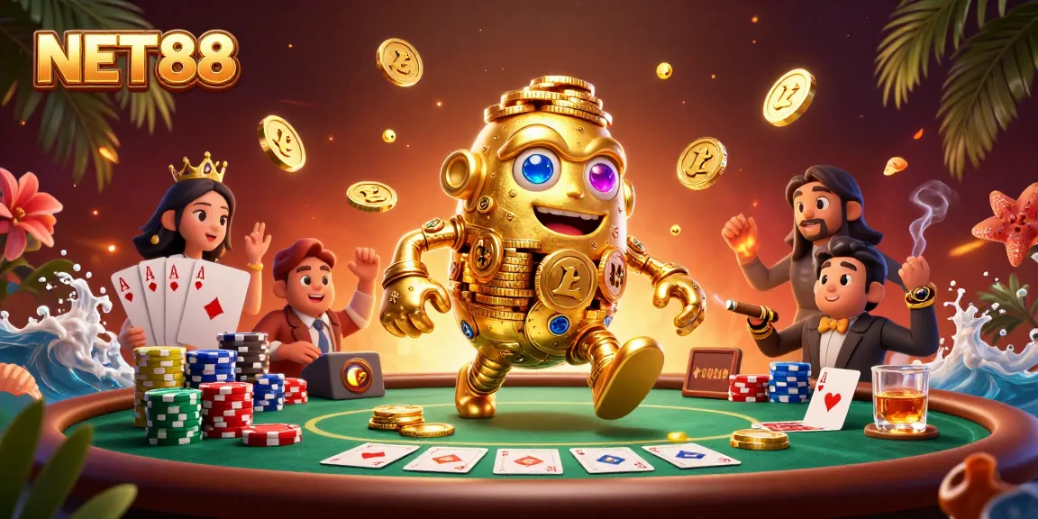 Experience thrilling moments at NET88 with a vibrant poker scene featuring a golden golem.