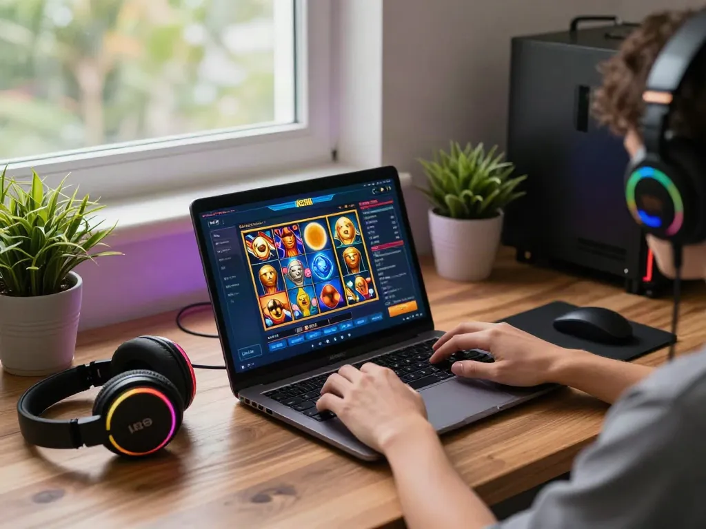 Experience slot resmi through interactive gameplay at a stylish gaming setup.