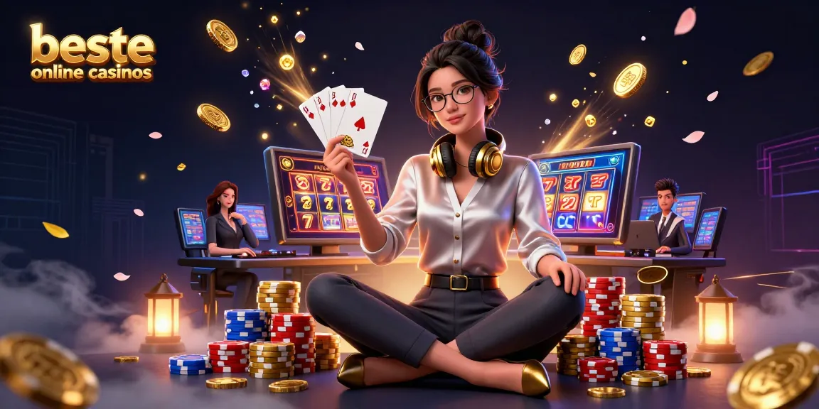 Experience the beste online casinos through this vibrant, engaging illustration showcasing exciting gaming elements.