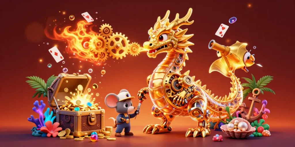 Experience Onbet with a vibrant dragon casino scene featuring exciting game elements and treasures.