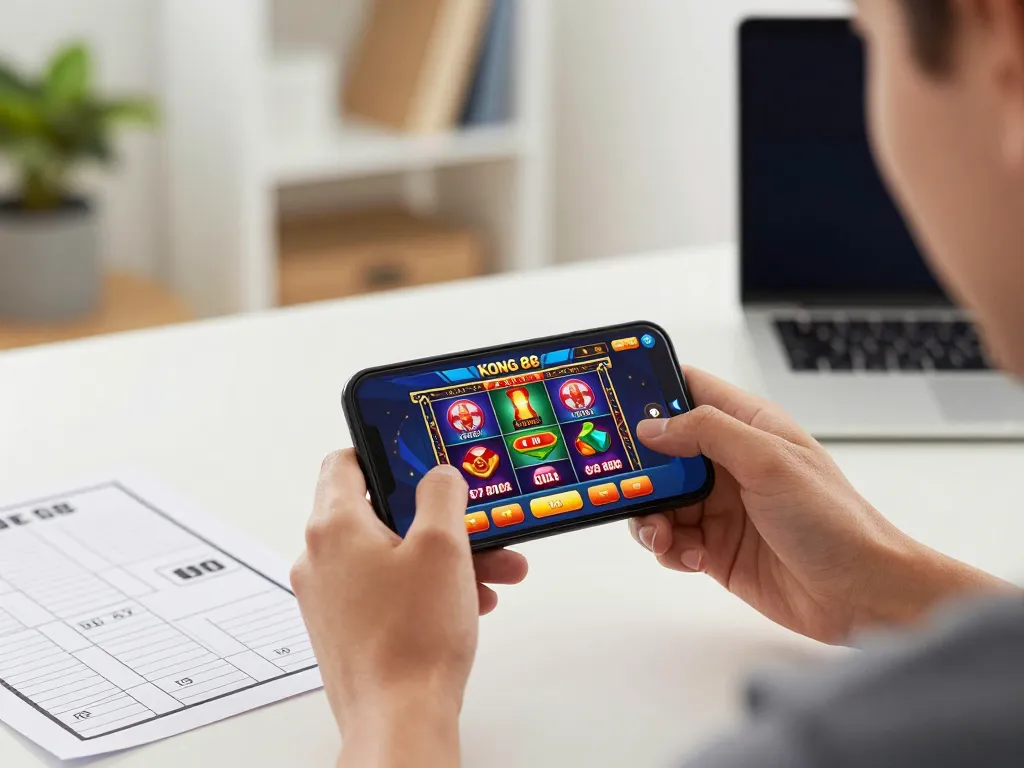 KONG 88 mobile gaming session showing user engagement with the app and strategic notes.