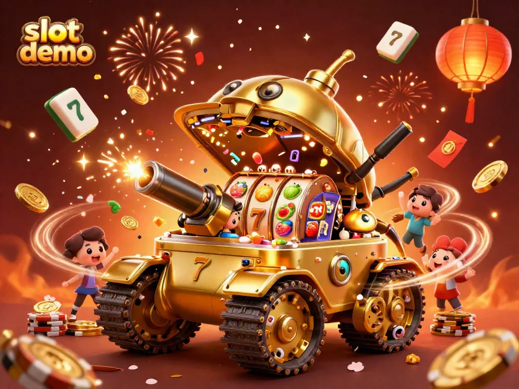 Mainkan slot demo dengan mesin yang penuh hadiah dan simbol keberuntungan dalam suasana kasino yang meriah.