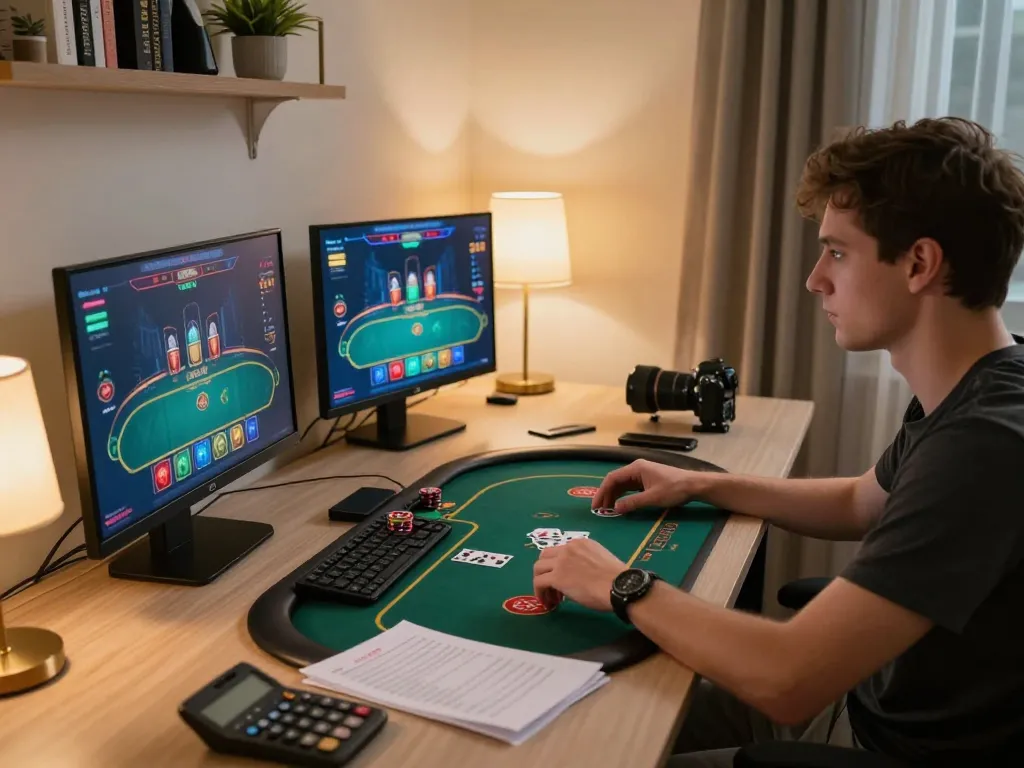 Experience thrilling online gaming at king33 with an intense poker session at home, showcasing strategic gameplay and cozy atmosphere.