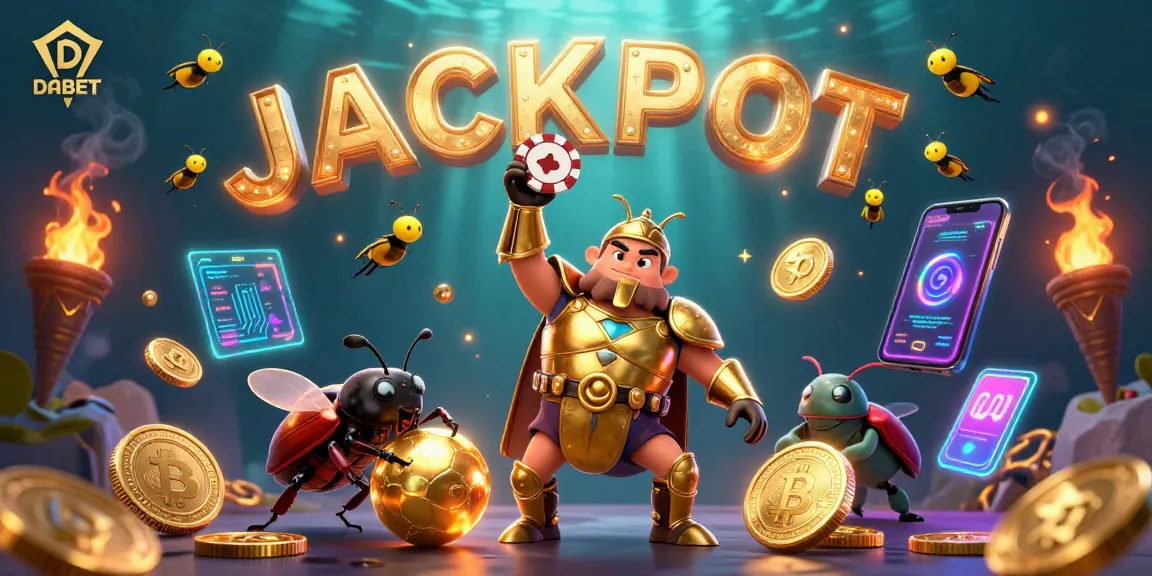 DABET captures a victorious moment with a 3D hercules beetle and crypto elements in an enticing casino scene.