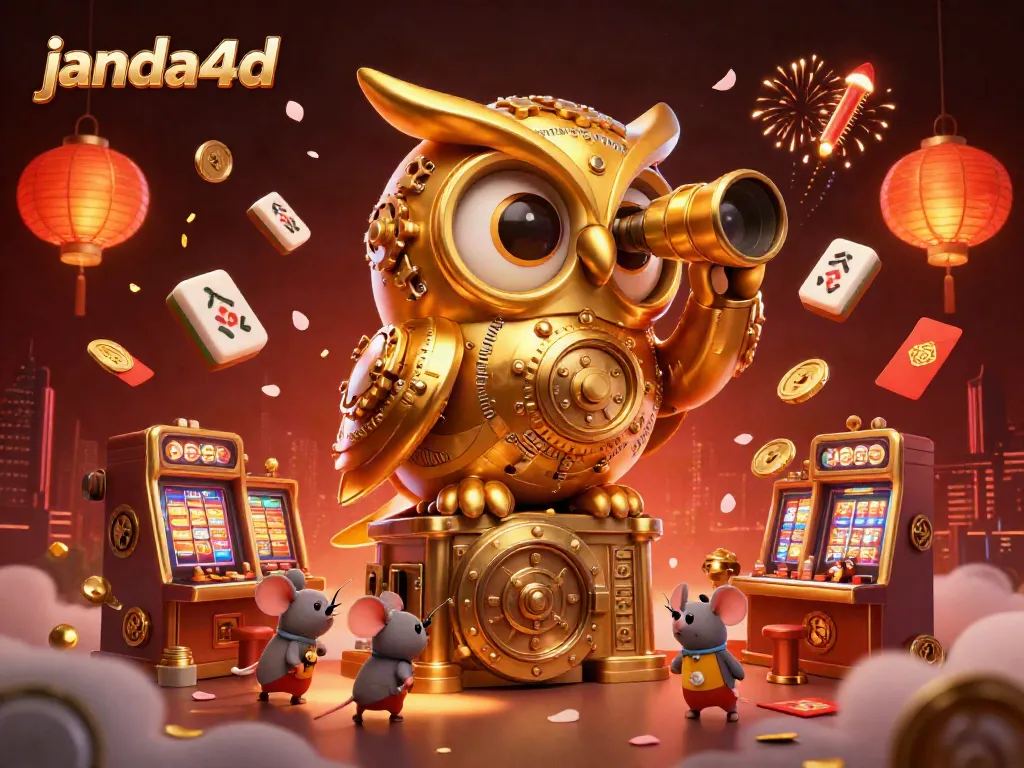 JANDA4D menghadirkan pengalaman kasino online yang menarik dengan ilustrasi detail dari karakter penguin dan elemen meriah.