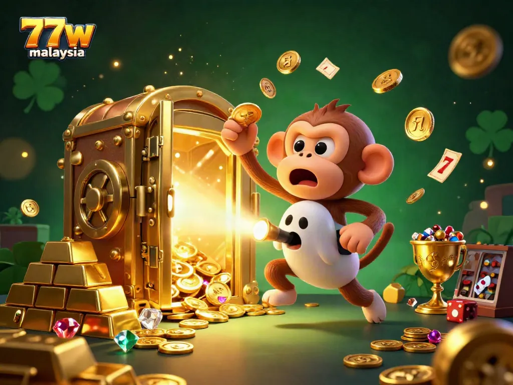 Experience thrilling gameplay at 77w malaysia casino with vibrant characters and golden treasures.