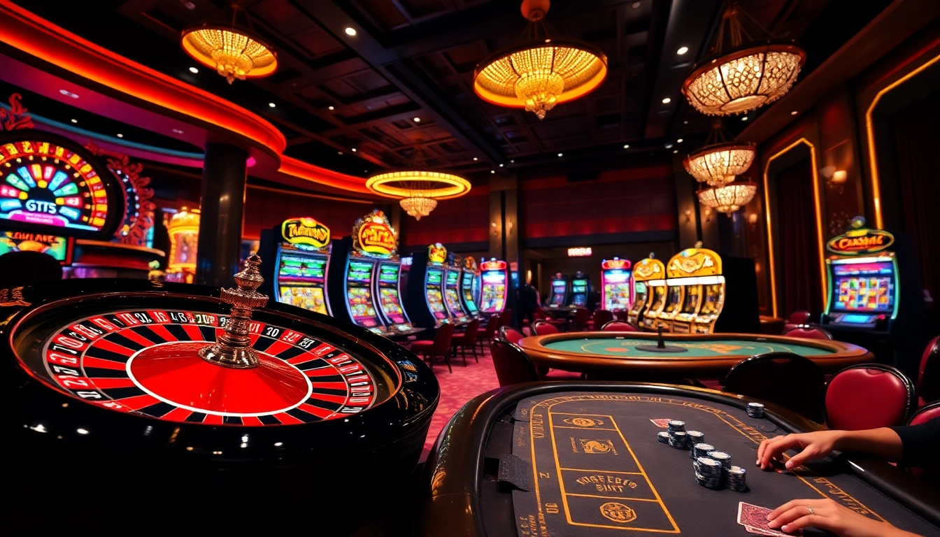 Exciting gaming experience at trang chủ rr88, featuring roulette wheel and slot machines.