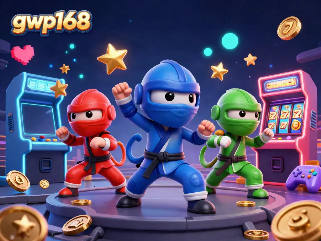 Permainan seru di gwp168 dengan chameleon ninja beraksi dan simbol slot yang berkilau.