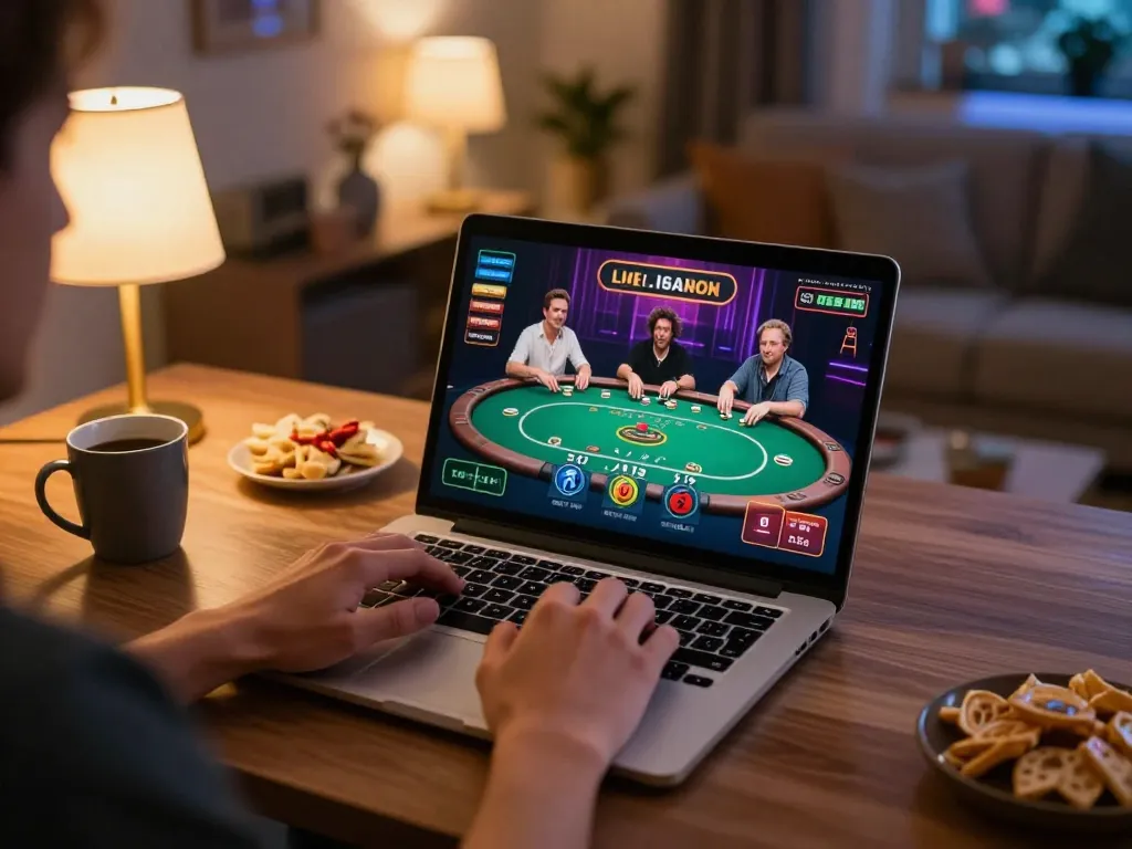 Engaging online gaming scene at https://goal123.ac/ featuring poker gameplay and cozy atmosphere