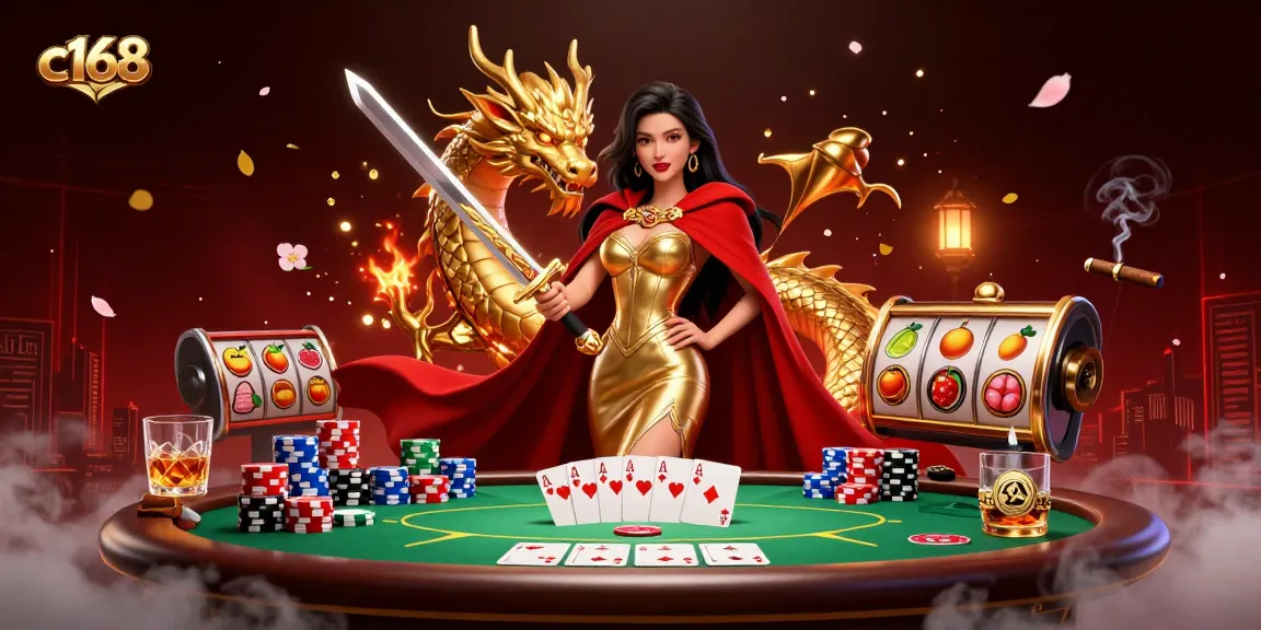 Engage with thrilling c168 casino action featuring a warrior queen, poker elements, and exciting games.