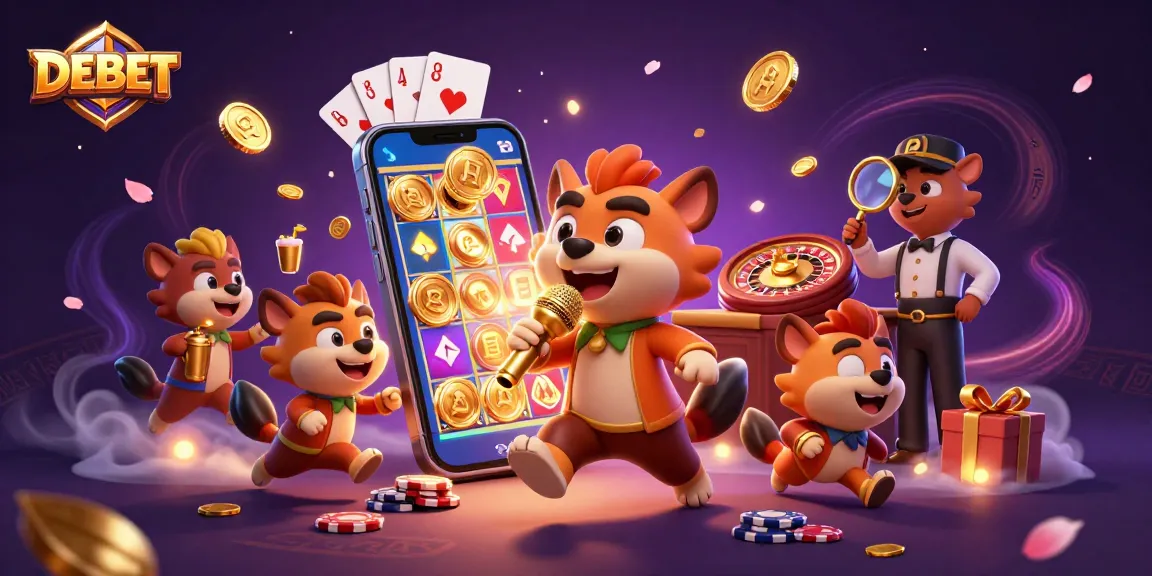 Experience the lively DEBET comedy casino with animated hyenas, slot games, and lively atmosphere.