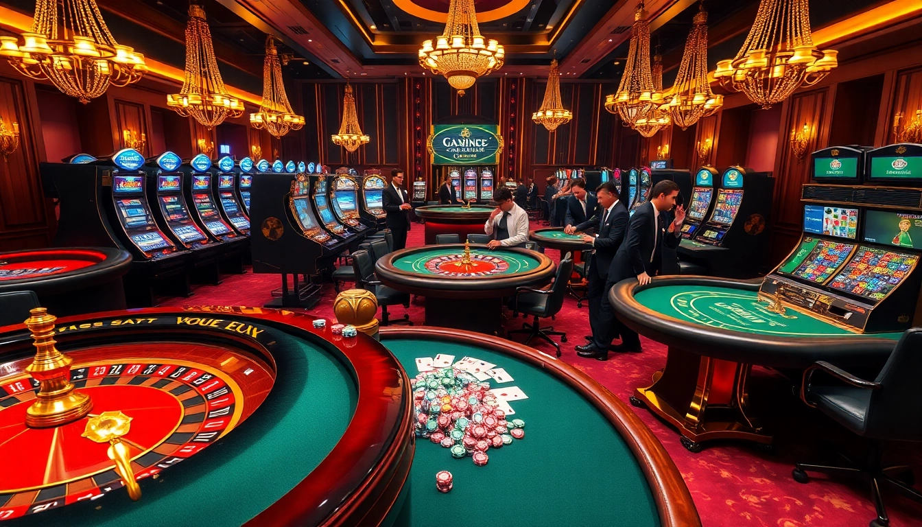 Experience thrilling casino action at https://vb88.social/ with vibrant tables, chips, and slot machines.