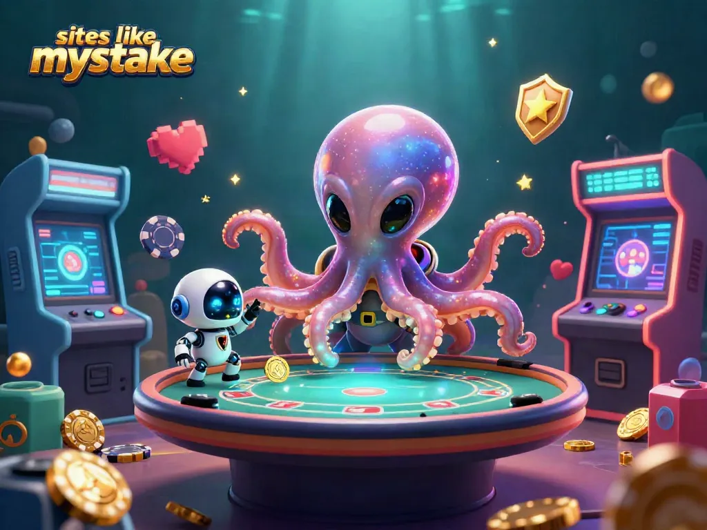 Experience fun and excitement at sites like mystake with 3D cartoon characters in a vibrant casino scene.
