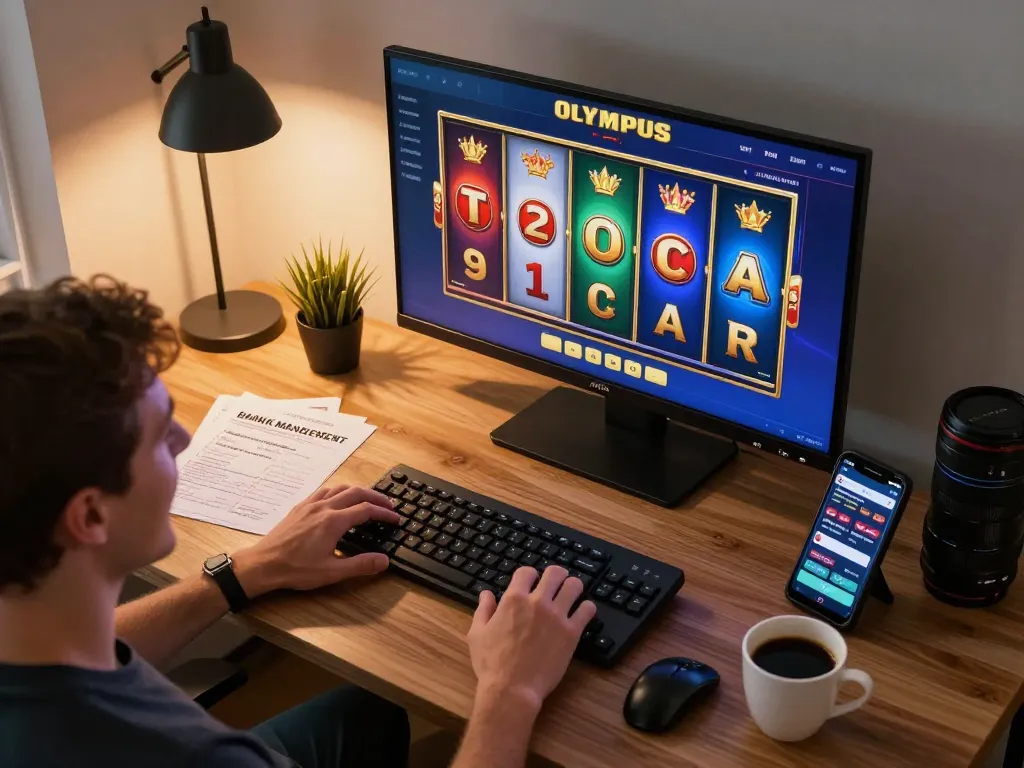 Engaging with the olympus slot game on a high-resolution screen in a cozy home gaming setup.