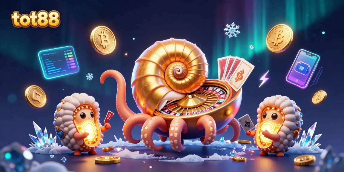 Experience thrilling gameplay at tot88 with a giant nautilus roulette and glowing crypto coins in 3D.