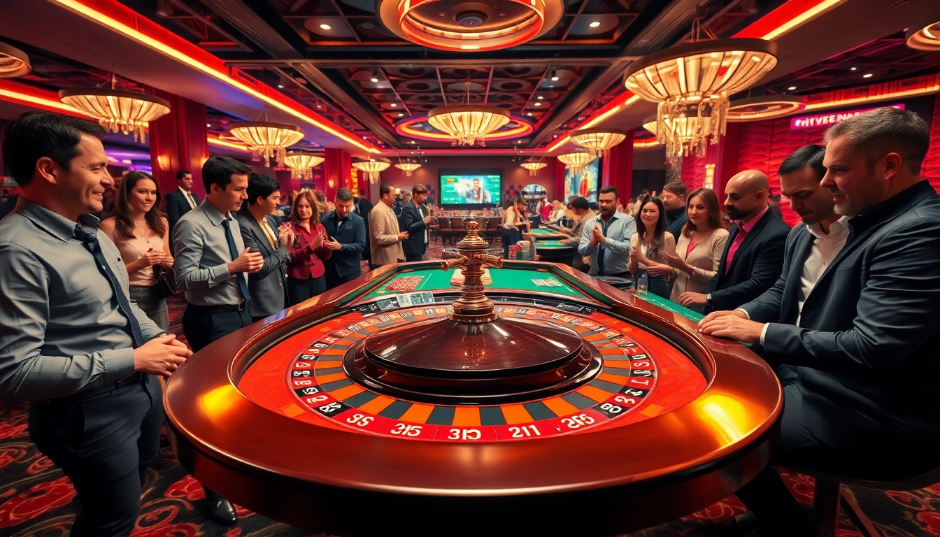 Memenangkan taruhan arushoki di meja roulette kasino yang ramai dan bersemangat.