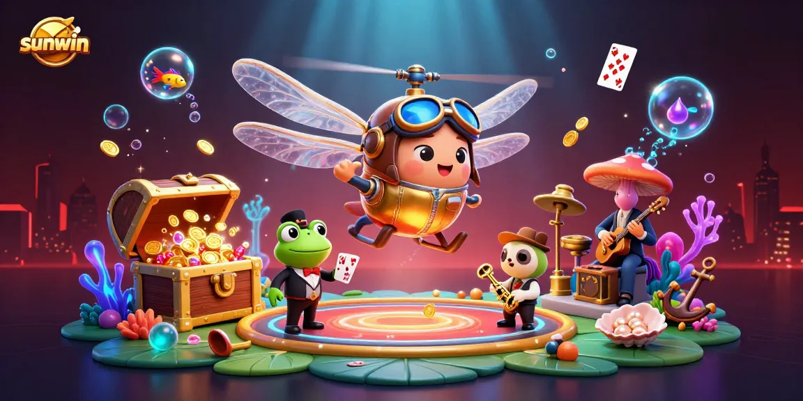 Experience thrilling gaming adventures at sunwin with vibrant casino elements and 3D animated characters.