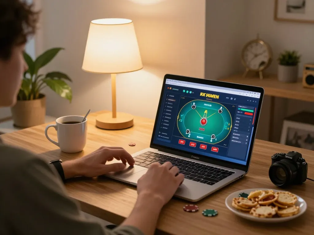 Engaging in online gambling at home with nk88 platform, showcasing strategic gameplay.