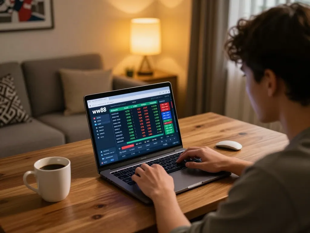 Engaging online sports betting scene on ww88 platform with individual focusing on odds and strategy