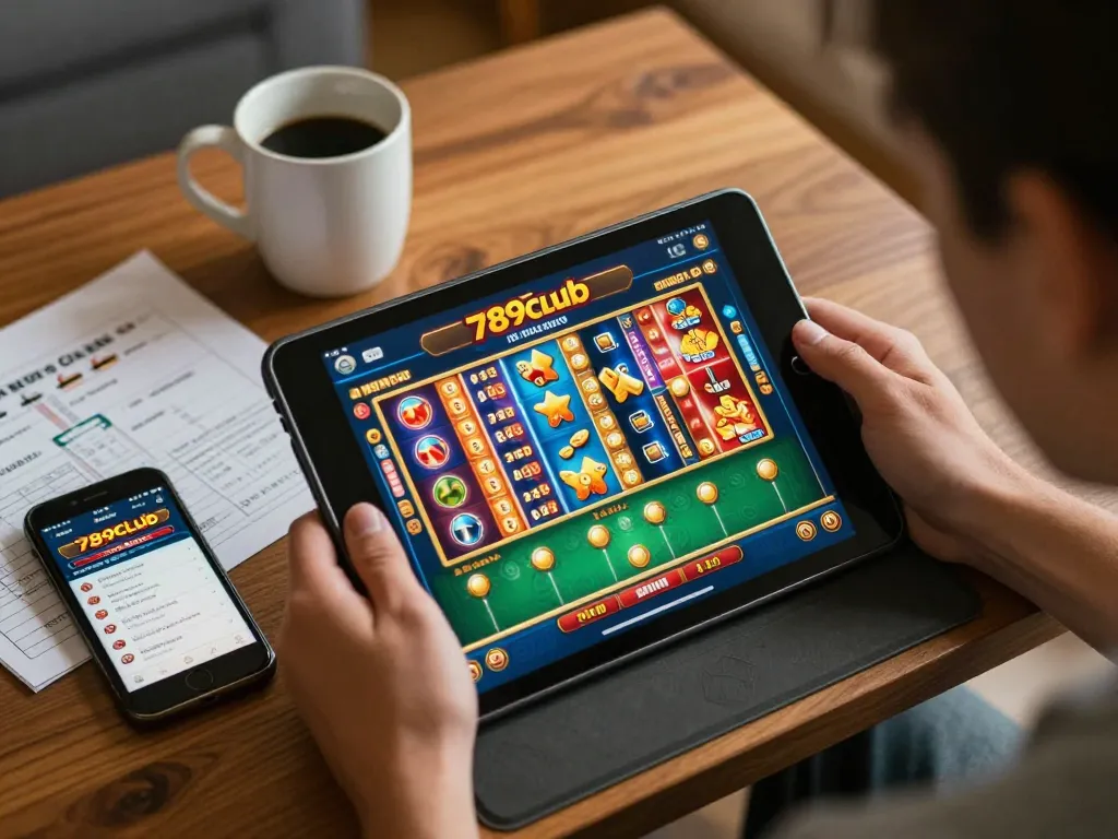 Engaging gaming session on 789club with a player using a tablet in a cozy setting.