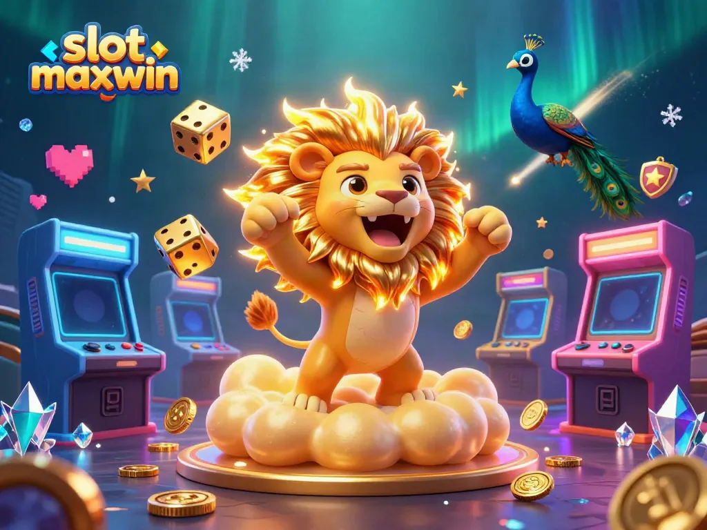 Experience thrill with slot maxwin symbols while 3D characters celebrate in this vibrant casino scene.