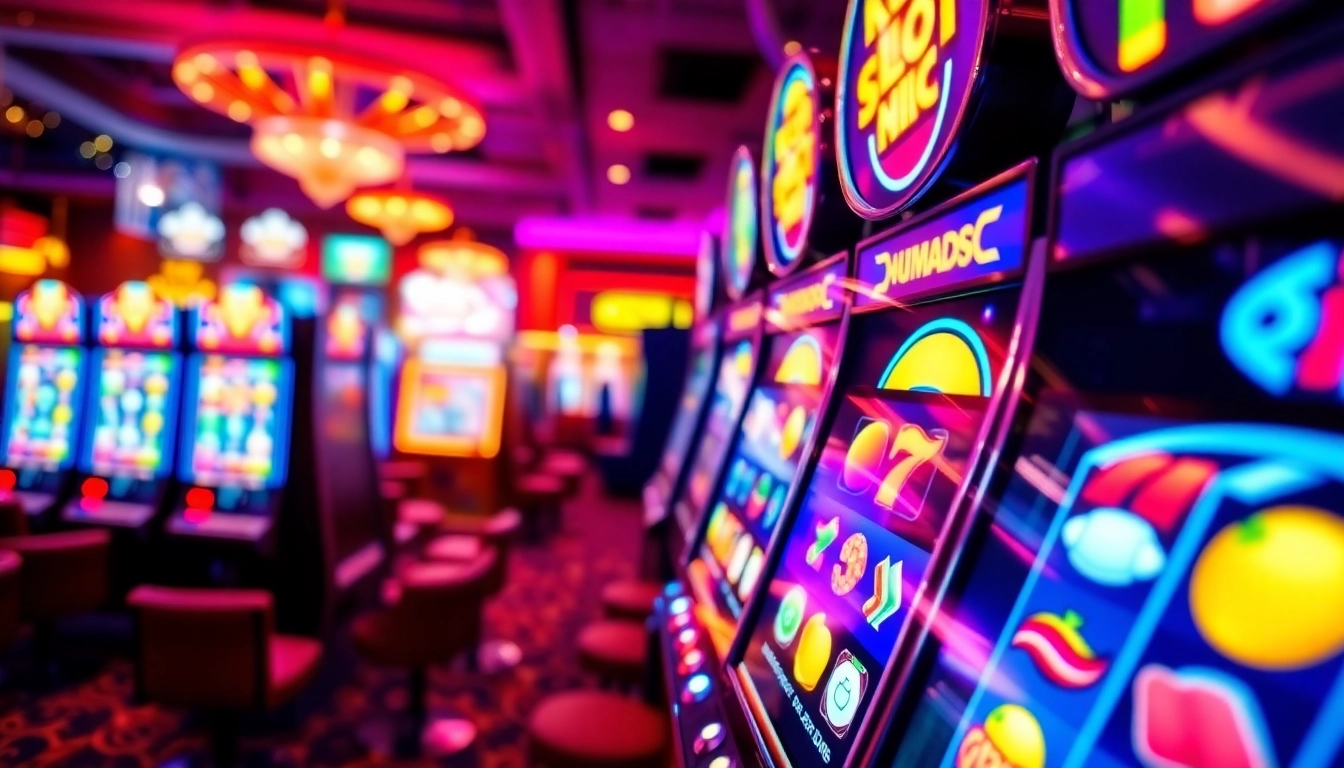 Main focus pada Slot Game mengundang pemain dengan mesin slot berwarna cerah dan visual yang menarik.