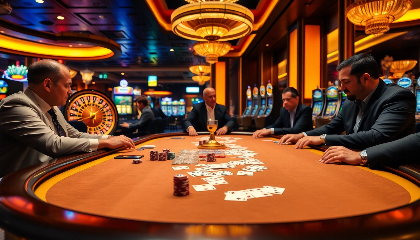 Engaging players at a luxurious poker table in a vibrant casino atmosphere with links to winning strategies.