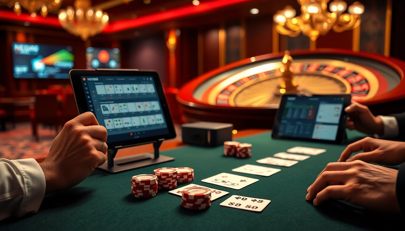 Engaging players at NEW88bet casino table showcasing poker chips and roulette.