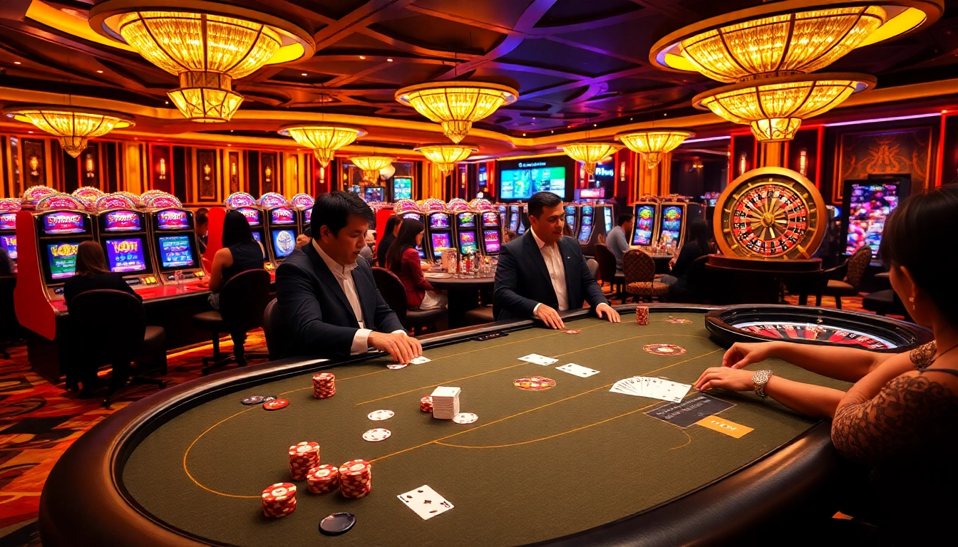 Exciting casino action at Thabet77 with vibrant slot machines and poker games.