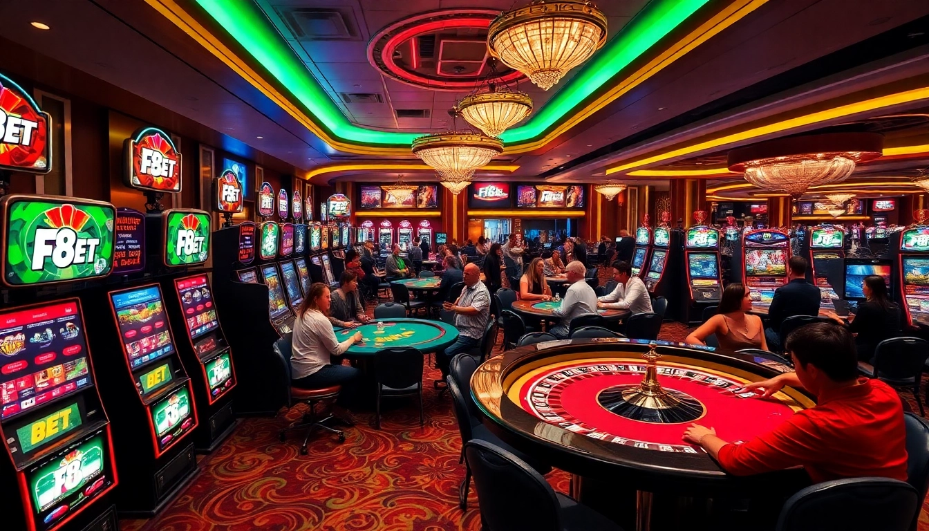 Experience thrilling moments at F8 BET casino with exciting gaming action and vibrant decor.